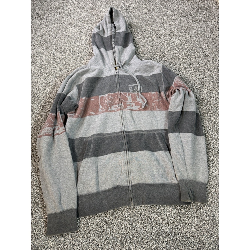 Vintage Y2K Volcom Full Zip Hoodie Men's Size Medium Gray Grunge